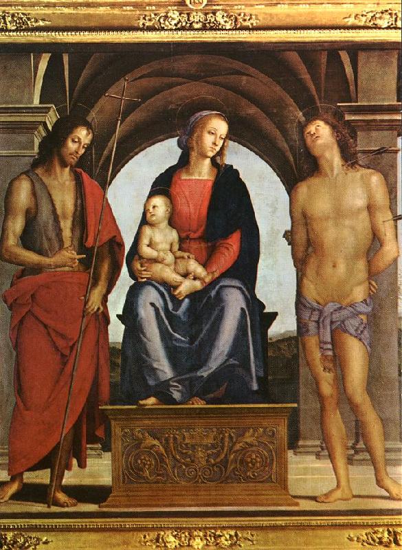 PERUGINO, Pietro Madonna Enthroned between St. John and St. Sebastian (detail) AF oil painting image